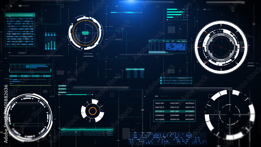 Aufkleber hud futuristic spinning circle crosshair element with digital data, chart for business development, 