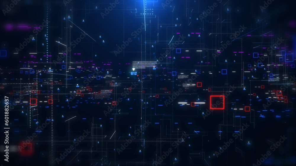Leinwandbilder Abstract big data structure futuristic network connection technology illustration. Abstract simple geometric shape with binary number code background.