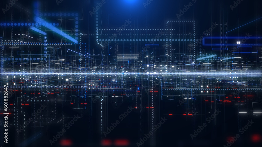 Aufkleber abstract digital blue cyberspace. big data network connection transfer technology concept illustrati