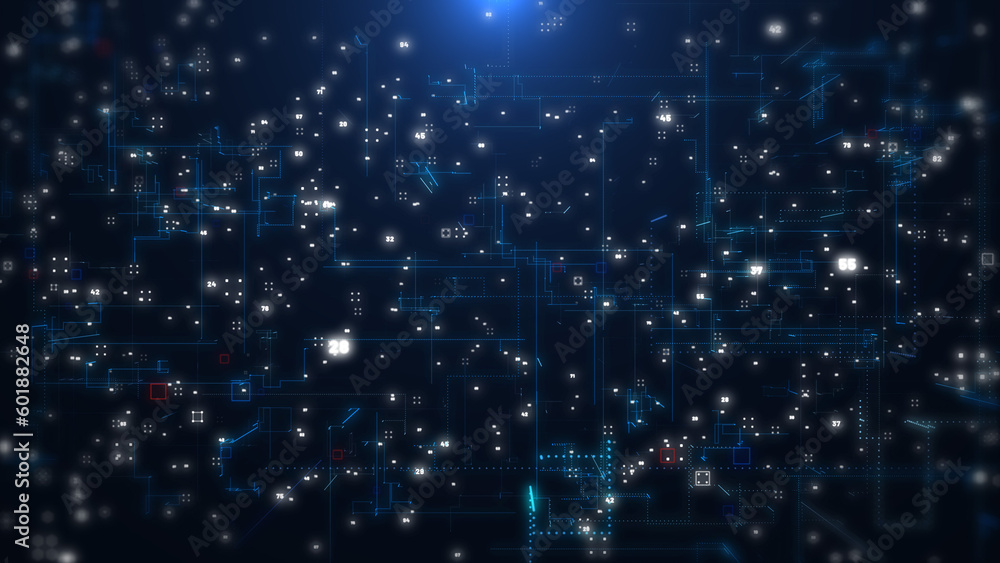 Poster Futuristic technology big data network statistics simulation background. Digital line square structure storage transfer illustration background.