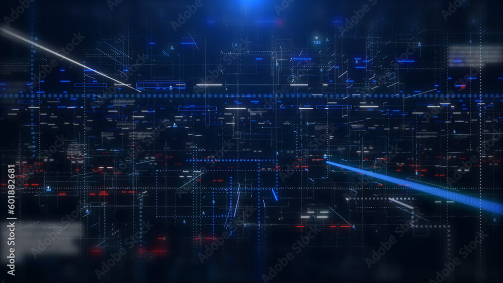 Leinwandbilder Abstract big data structure futuristic network connection technology illustration. Abstract simple geometric shape with binary number code background.