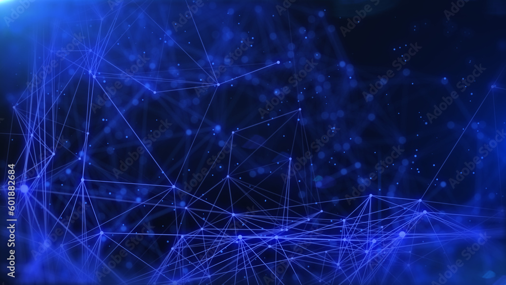 Poster Abstract technology network flowing illustration background. Global business data network. Plexus triangle and lines, dot dynamic moving structure platform.