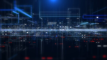 Abstract digital blue cyberspace. Big data network connection transfer technology concept illustration background.