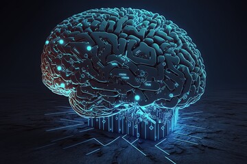 human brain glowing with energy, generative ai