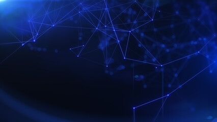 Abstract technology network flowing illustration background. Global business data network. Plexus triangle and lines, dot dynamic moving structure platform.