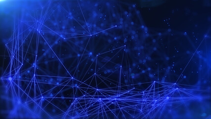 Abstract technology network flowing illustration background. Global business data network. Plexus triangle and lines, dot dynamic moving structure platform.