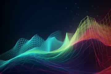 Colorful abstract graph with curved lines, virtual space, and data concept. Great for business and technology banners. Generative AI