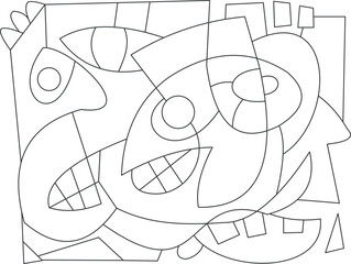 doodle art coloring page containing face shapes 
