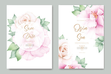 Weddinf Invitation Card With Floral Roses Watercolor