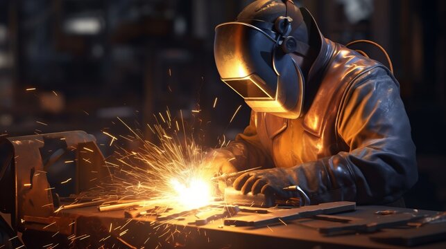 Welder is welding metal. Generative AI