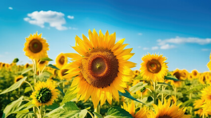 a yellow sunflower in the background blue sky in summer. Generative AI