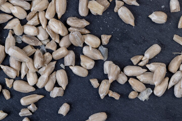 Sunflower seeds peeled from the black shell