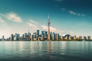 Fototapeta premium Scenic view of Toronto skyline dominated by the CN Tower. Generative AI