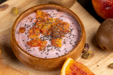 delicious red-tinged yogurt with fruit and berry flavor