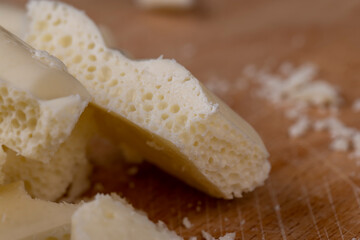 White Chocolate Bar with bubbles close-up