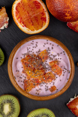 delicious red-tinged yogurt with fruit and berry flavor