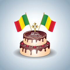 Mali National Day with a Cake .Vector Illustration