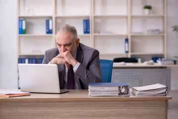 Naklejka premium Old male employee working in the office