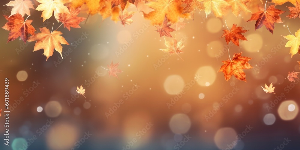 Wall mural beautiful seasonal abstract autumn background with copyspace and falling leaves. generative ai.