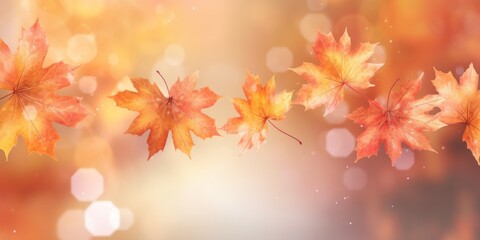 Beautiful seasonal abstract autumn background with copyspace and falling leaves. Generative AI.