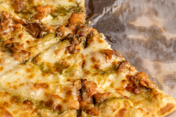 delicious homemade fast food pizza with seafood shrimp