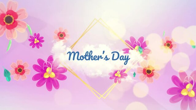 Happy Mother's day greeting animation text, lettering with flower ornament in pink background, for banner, social media feed wallpaper stories

