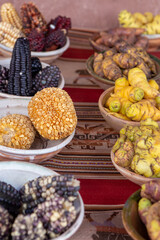 Batches of Peruvian spices and corn