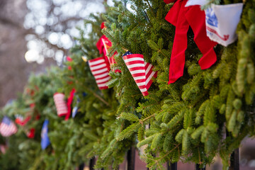 Fence decorated for the holidays