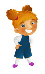 cartoon scene with young girl having fun playing leisure free time isolated illustration for children