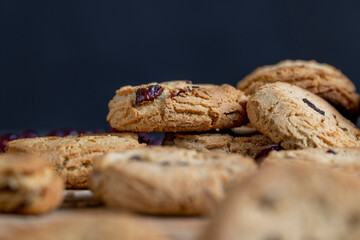 Fresh oatmeal cookies with dried red cranberries