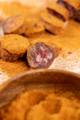 fresh dried pork sausage in turmeric