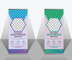 modern roll up stand banner template design for a medical, health care, dental care, business agency.