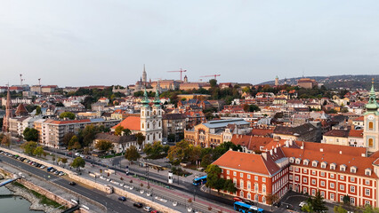 Fototapeta na wymiar Aerial view of Budapest city skyline, Saint Anne Parish of Upper Watertown (Felsovizivarosi Szent Anna-plebania), Roman Catholic parish church