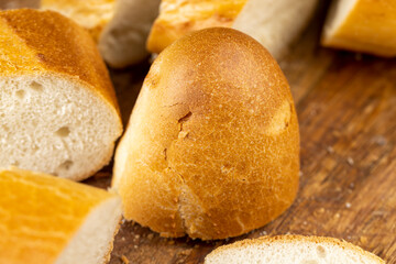 Sliced soft French bread made of wheat flour