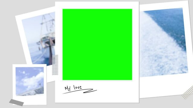 Polaroid frame travel animation with green screen chroma key
