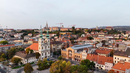 Fototapeta na wymiar Aerial view of Budapest city skyline, Saint Anne Parish of Upper Watertown (Felsovizivarosi Szent Anna-plebania), Roman Catholic parish church