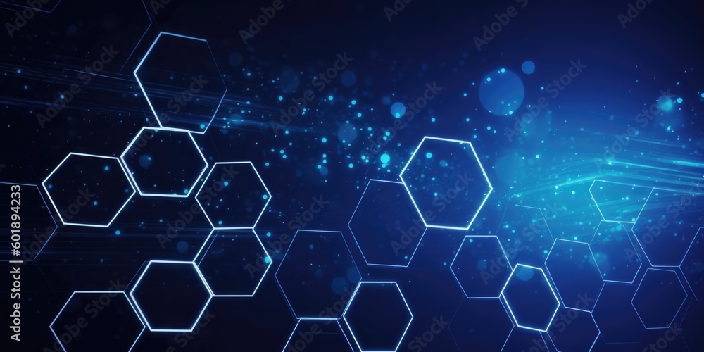 Poster blue hexagon technology abstract background. generative ai aig21.