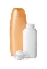 Toiletries and baby pacifier isolated on white