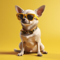 background dog wear cute yellow pet glasses animal puppy portrait chihuahua. Generative AI.