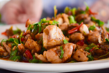 Thai food, stir-fried basil with fish
