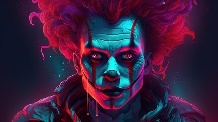a black and red clown with red hair. Fantasy concept , Illustration painting. Generative AI