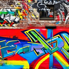 210 Graffiti: An urban and edgy background featuring graffiti in bold and vibrant colors that create a rebellious and artistic vibe3, Generative AI