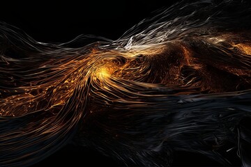 Abstract luminous energy flow wave isolated on black background made with generative AI