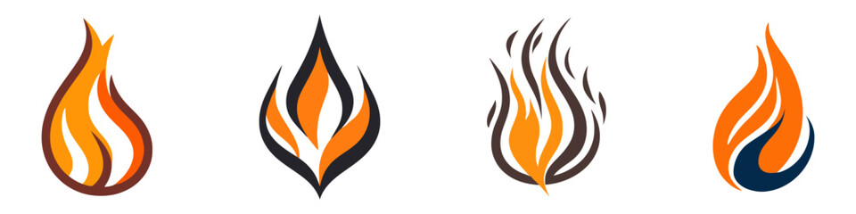 Fire flames logo, icon set isolated on white background