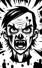 black and white of zombie monster cartoon