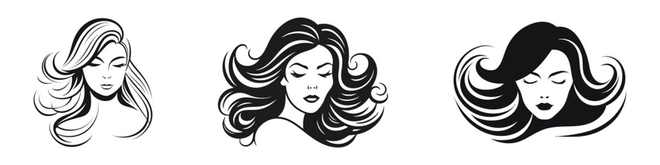 Portrait of beautiful girl with a white hairstyle, a woman in profile, isolated outline silhouette