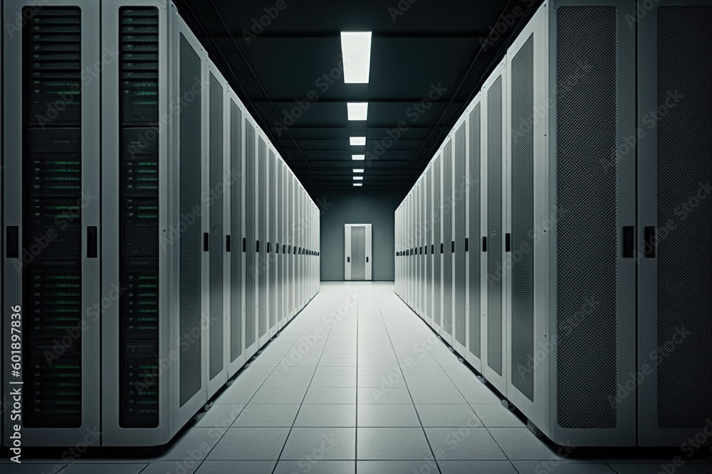 Aufkleber modern data center with computer servers. ai generated, human enhanced.