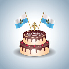 San Marino National Day with a Cake .Vector Illustration