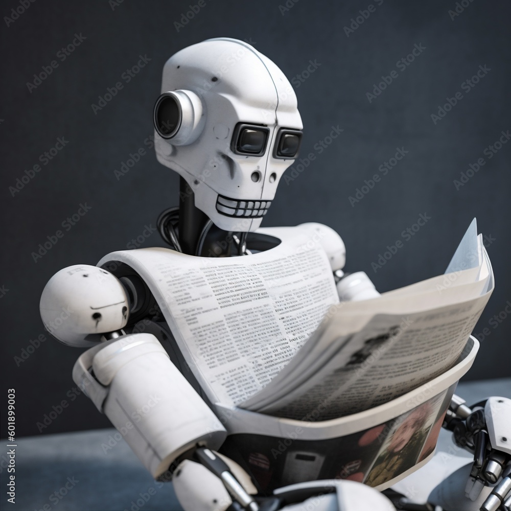 Poster ai digital paper robot artificial technology document laptop hand office. generative ai.
