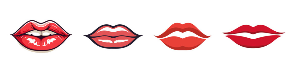Red lips collection. Vector illustration of woman's lips Isolated on white background.
